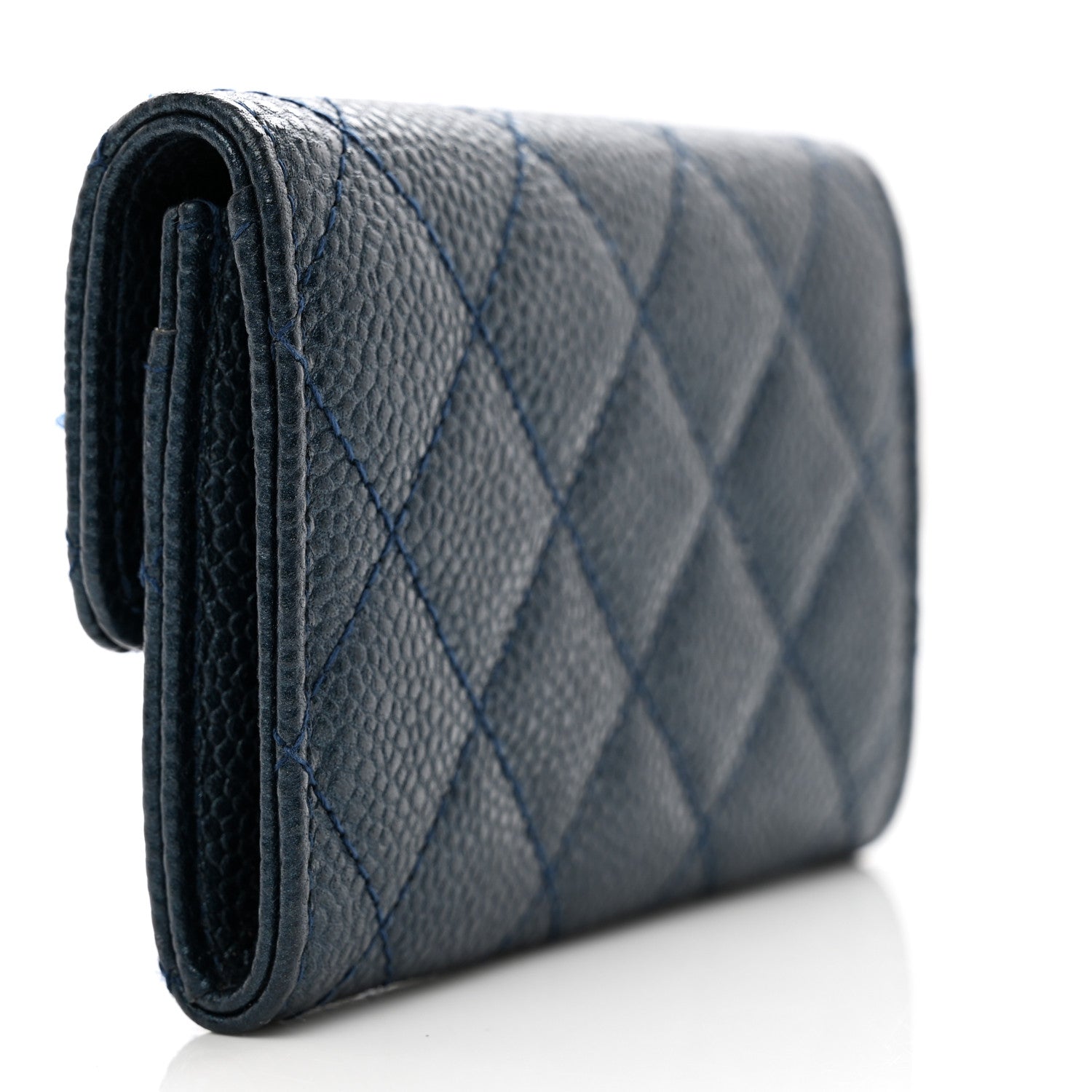 Chanel Metallic Caviar Quilted Flap Card Holder Wallet Dark Blue 4 of 10