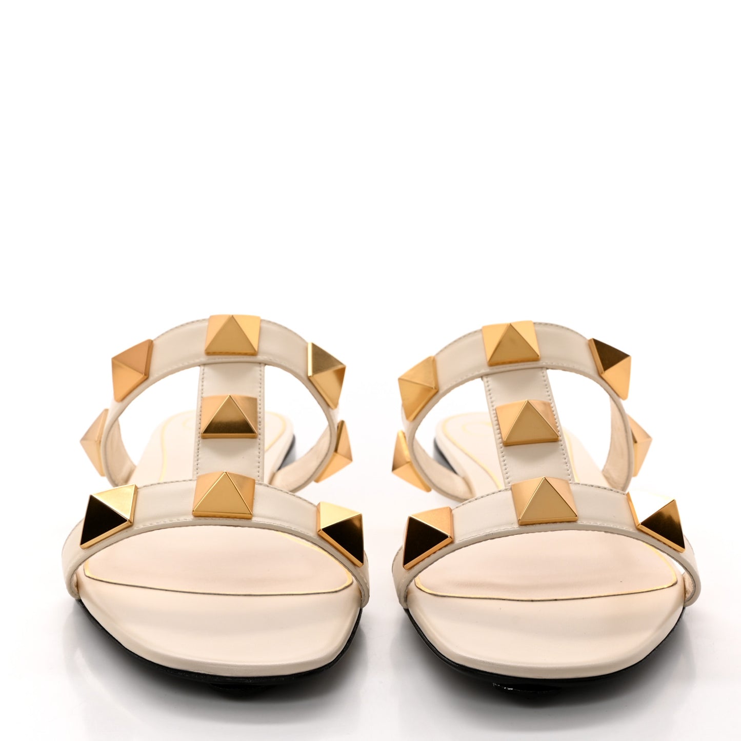 Calfskin Roman Stud Flat Slide Sandals 39 Light Ivory