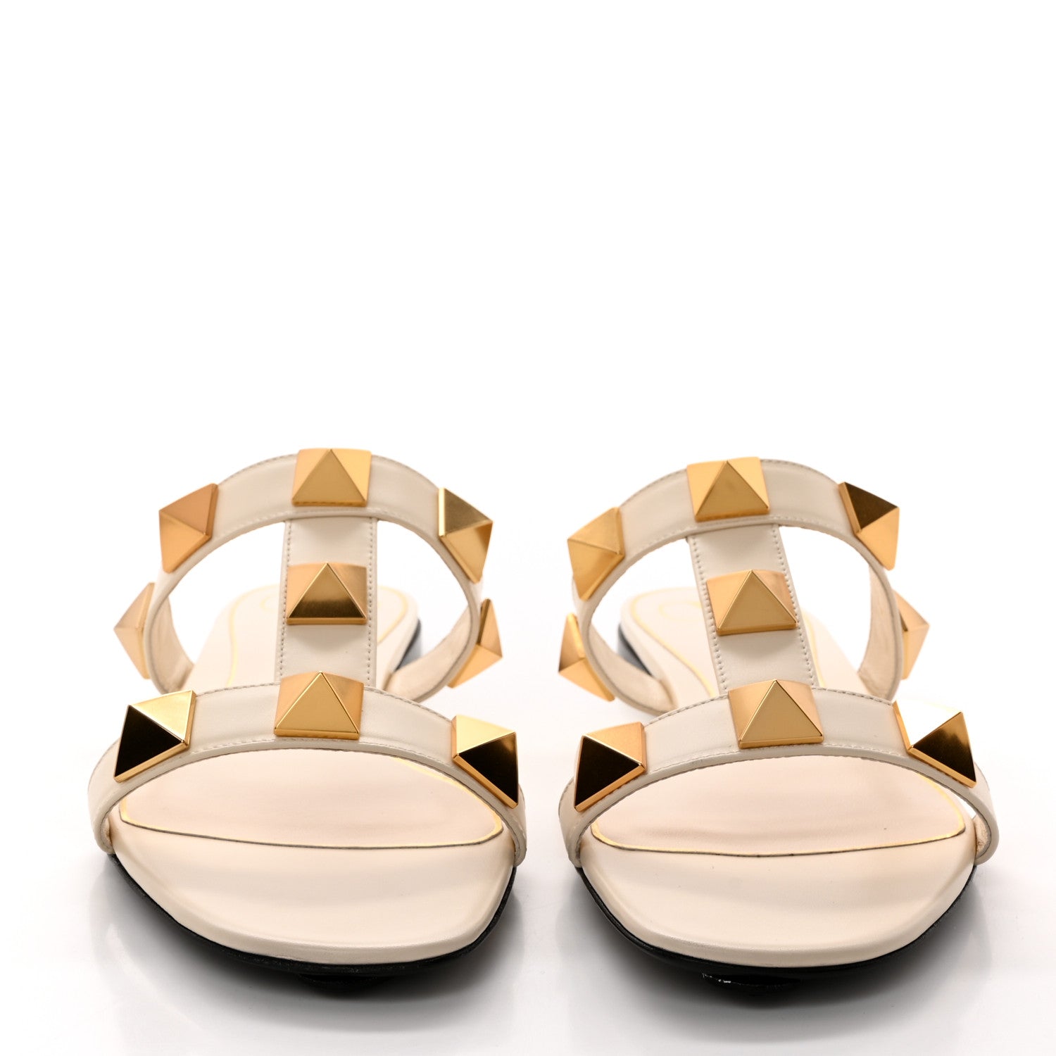Valentino Garavani Calfskin Roman Stud Flat Slide Sandals 39 Light Ivory 2 of 12