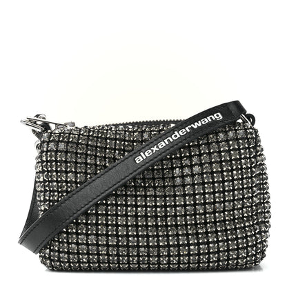 Alexander Wang Mesh Crystal Rhinestone Mini Heiress Pouch Black Silver 1 of 12