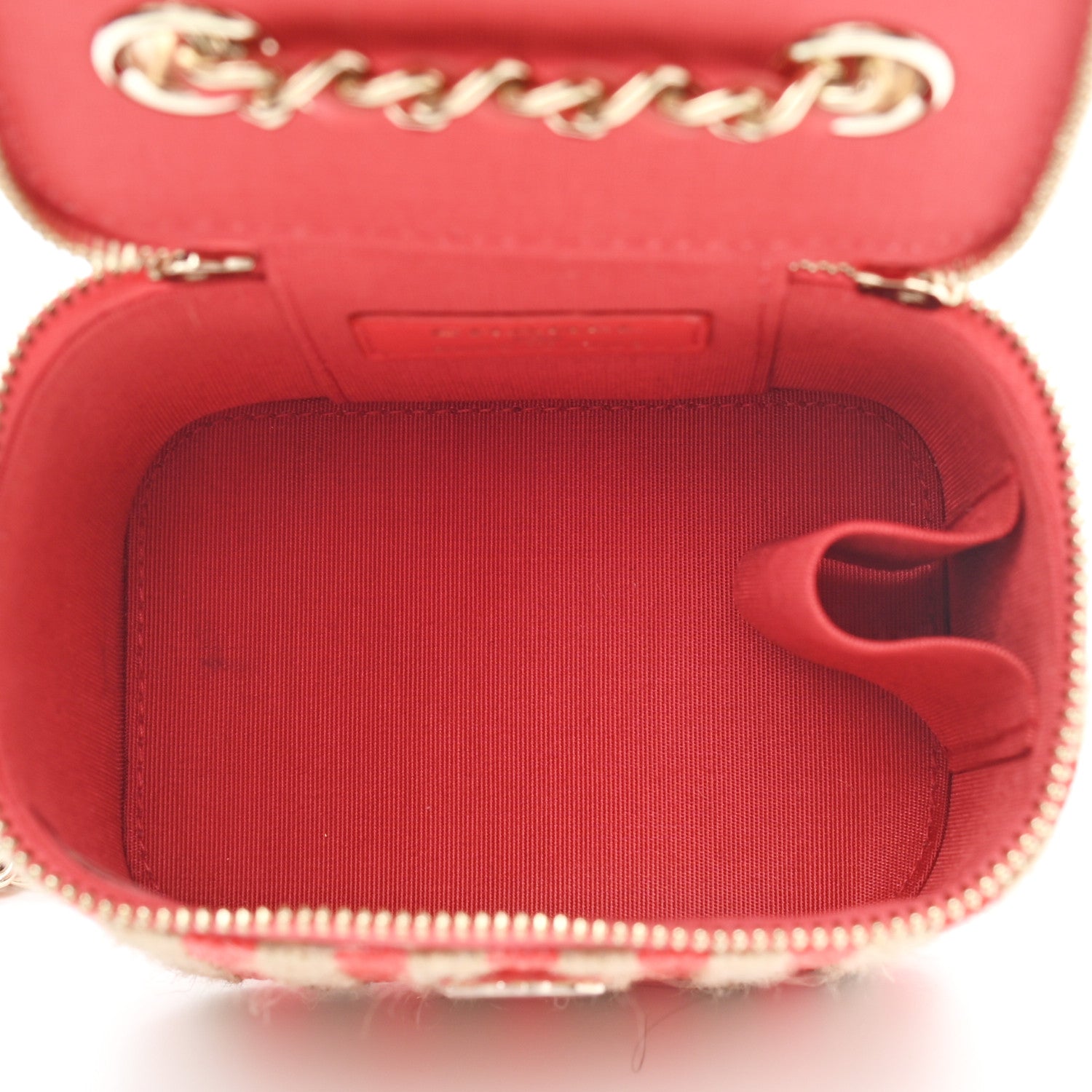 Chanel Raffia Jute Striped Mini Vanity Case With Chain Red Beige 4 of 6