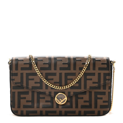 Fendi Vitello Soft F is Fendi Bi-Color FF 1974 Embossed Envelope Wallet On Chain with Pouches Maya Black 1 of 11
