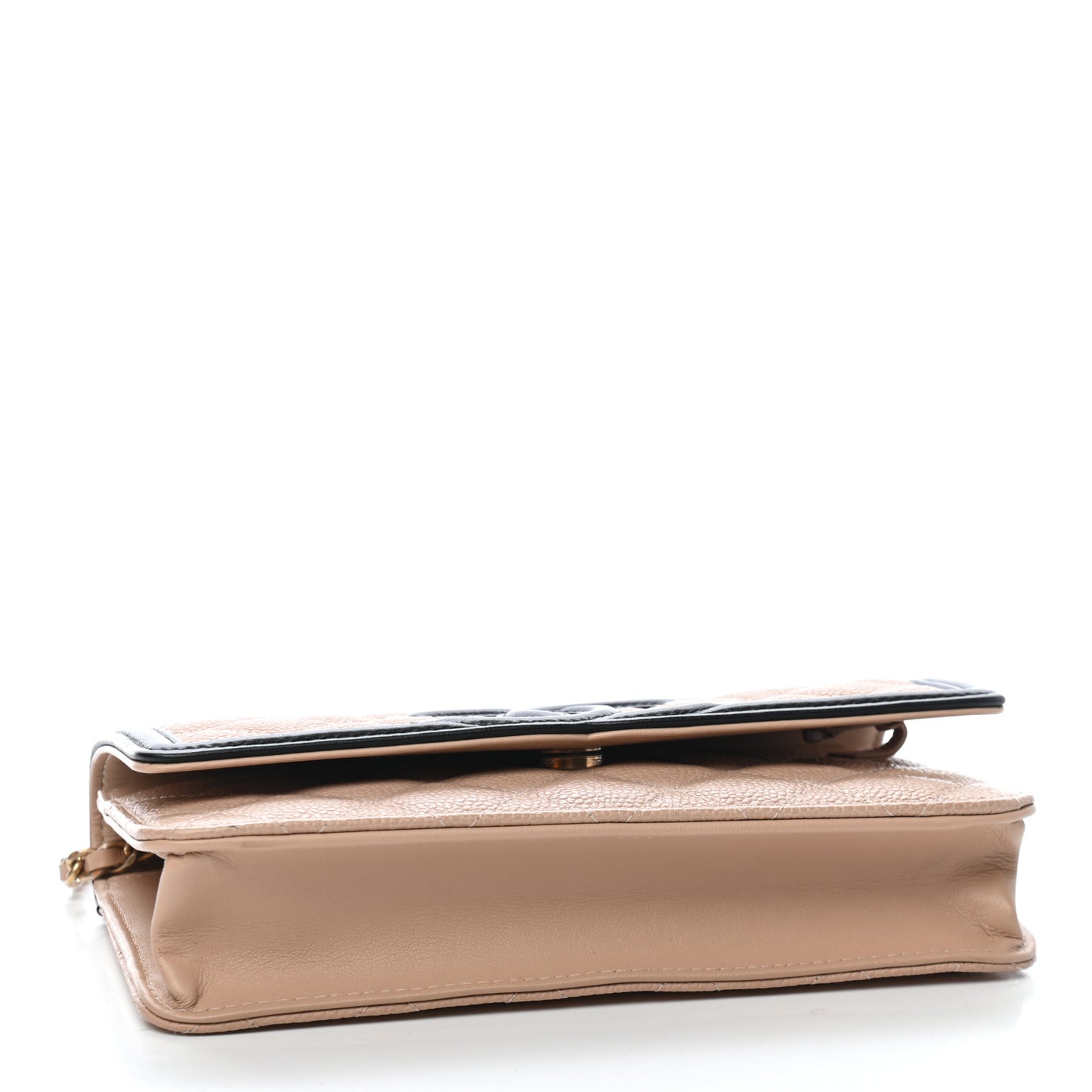 Caviar Quilted CC Filigree Wallet On Chain WOC Beige Black