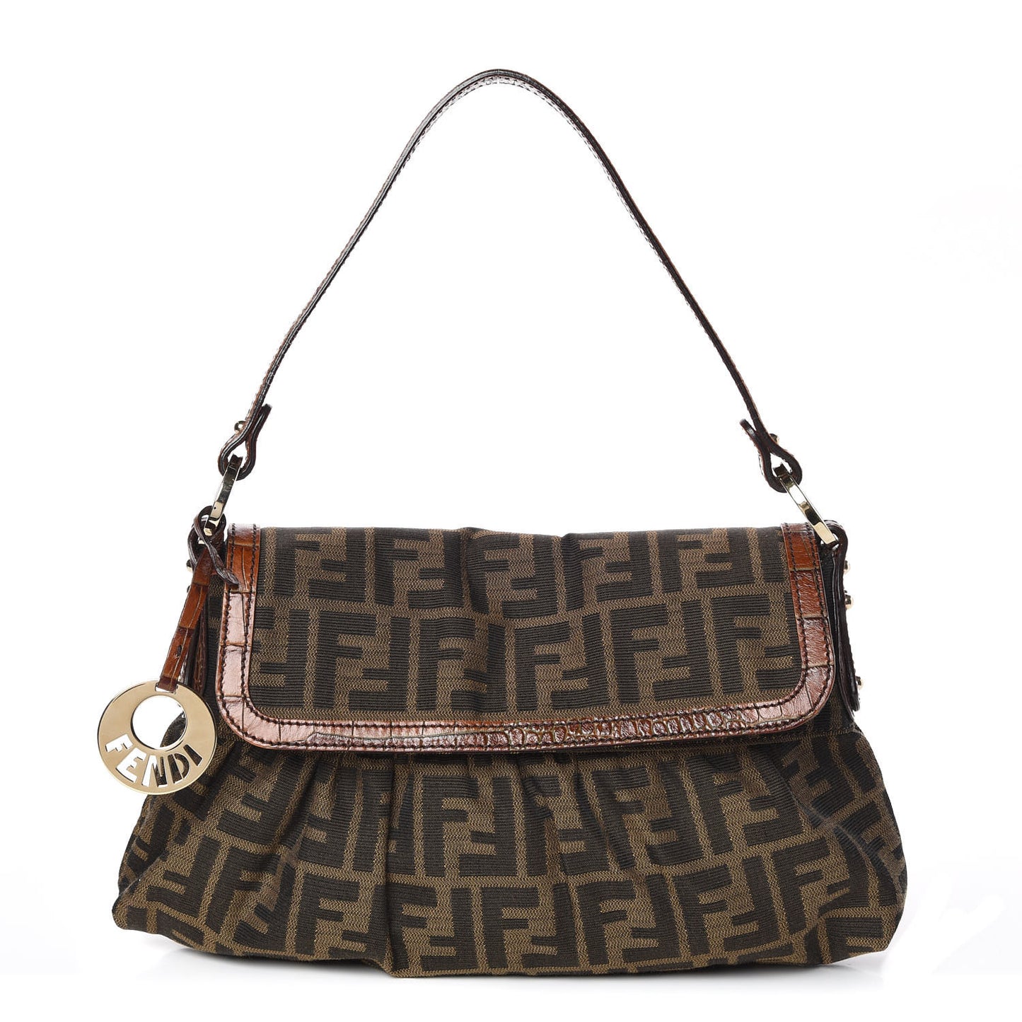 Zucca Calfskin Crocodile Embossed Small Chef Shoulder Bag Tobacco