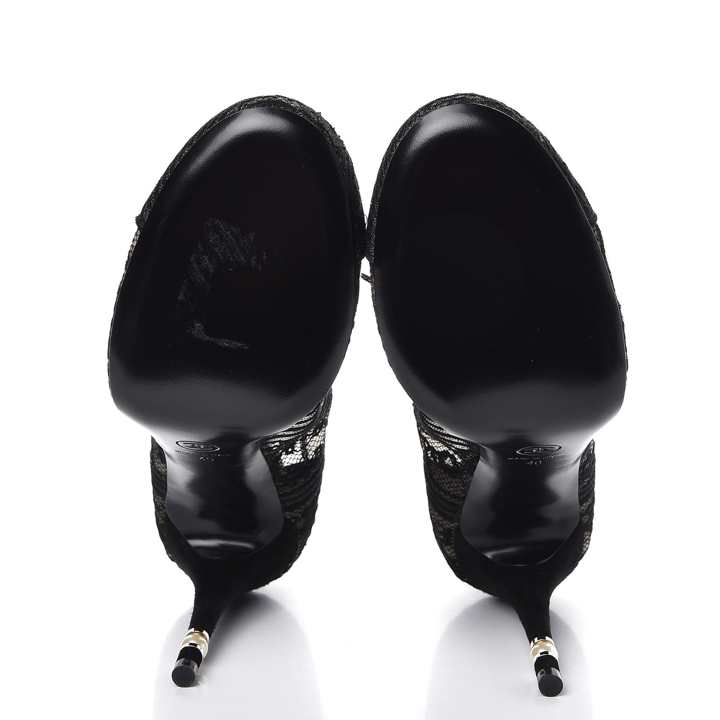 Lace Mesh Kid Suede Pearl Lace Up Booties 40 Black