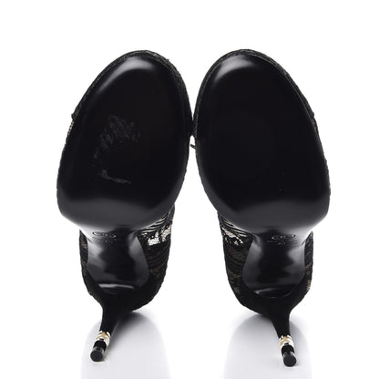Chanel Lace Mesh Kid Suede Pearl Lace Up Booties 40 Black 5 of 10