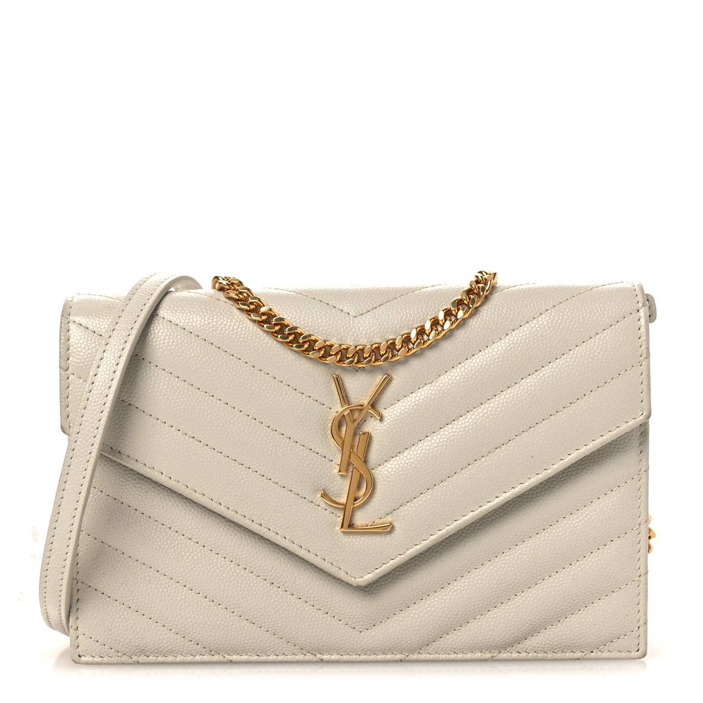 Grain De Poudre Matelasse Chevron Monogram Envelope Chain Wallet Blanc Vintage
