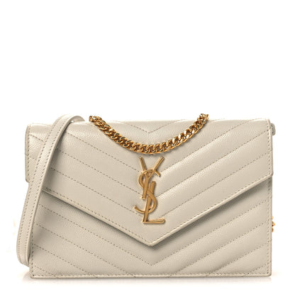 Saint Laurent Grain De Poudre Matelasse Chevron Monogram Envelope Chain Wallet Blanc Vintage 1 of 12