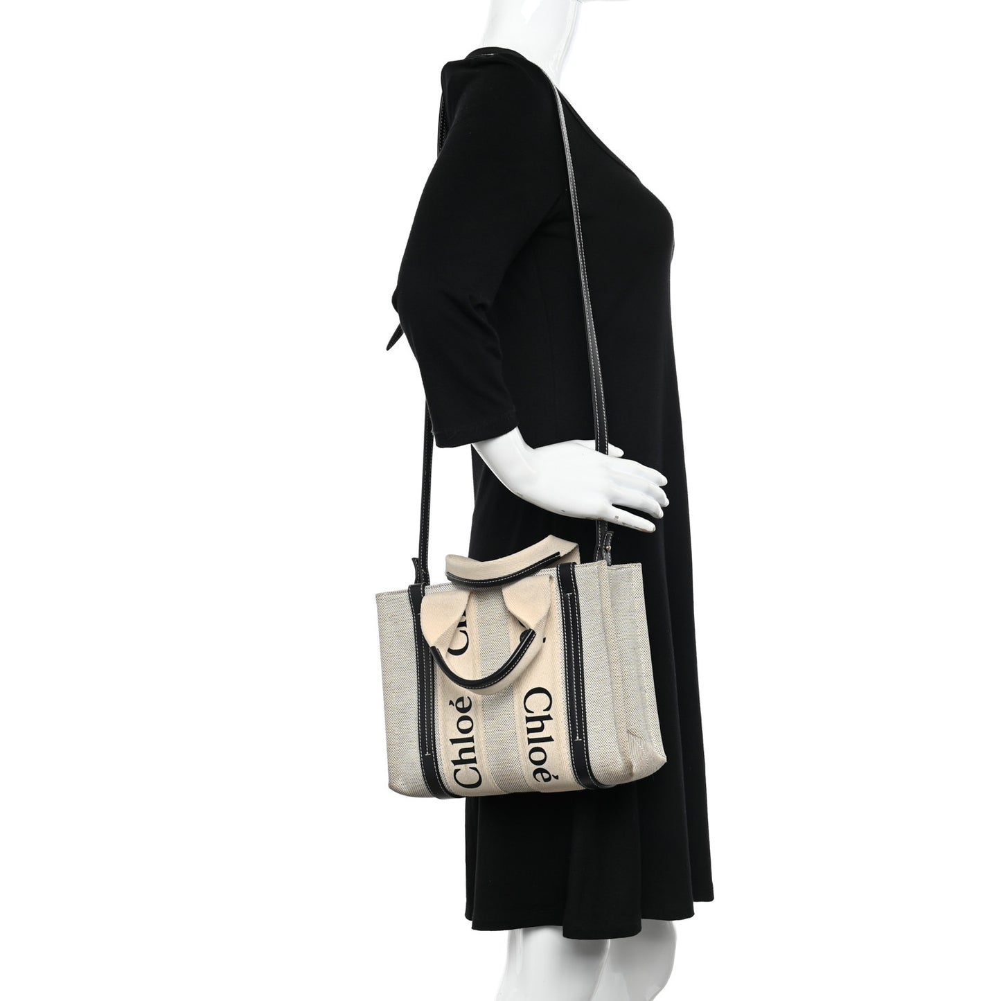 Cotton Calfskin Small Woody Ribbon Tote With Strap White Navy