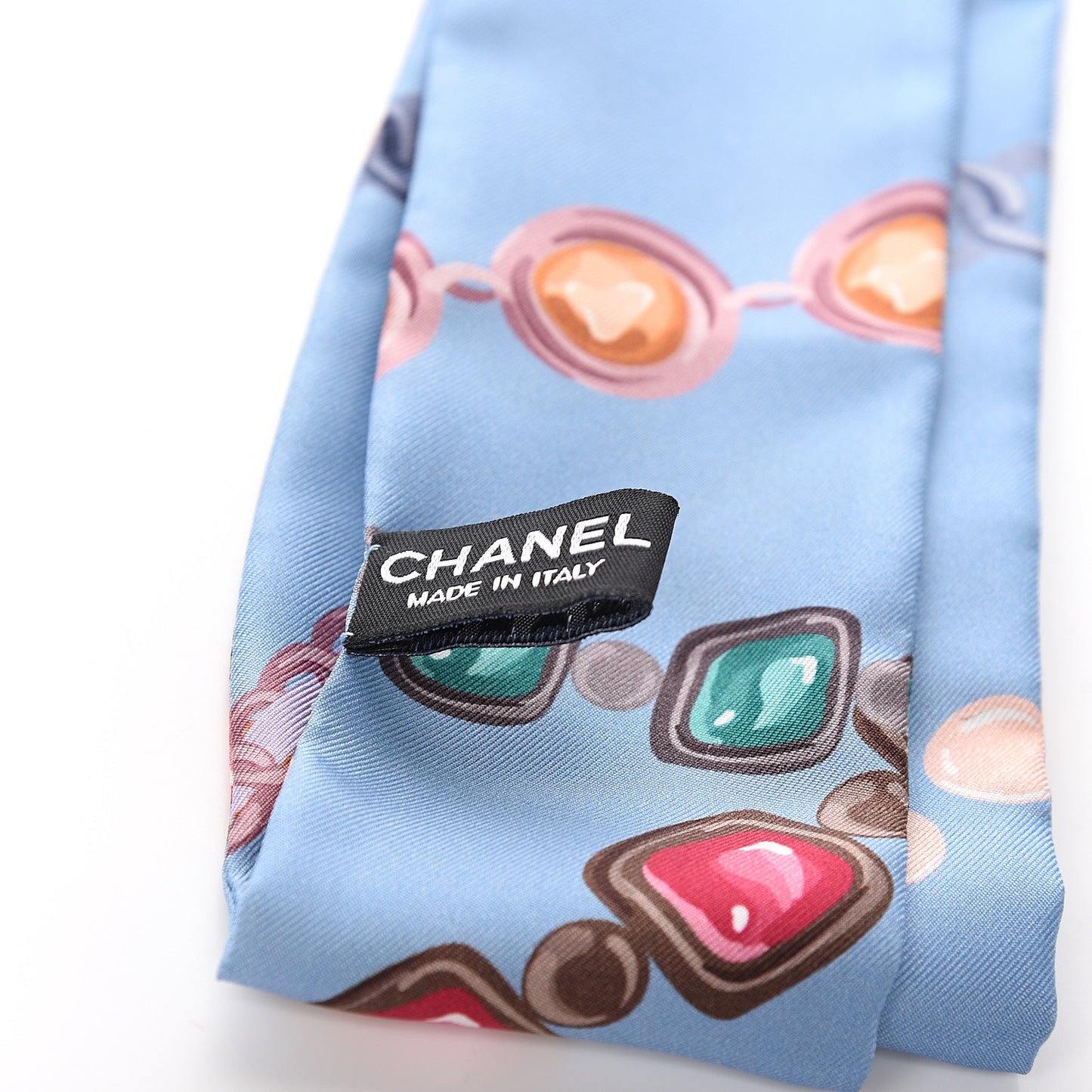 Silk Pearl CC Chain Slim Bandeau Scarf Blue