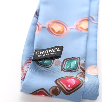 Chanel Silk Pearl CC Chain Slim Bandeau Scarf Blue 2 of 3