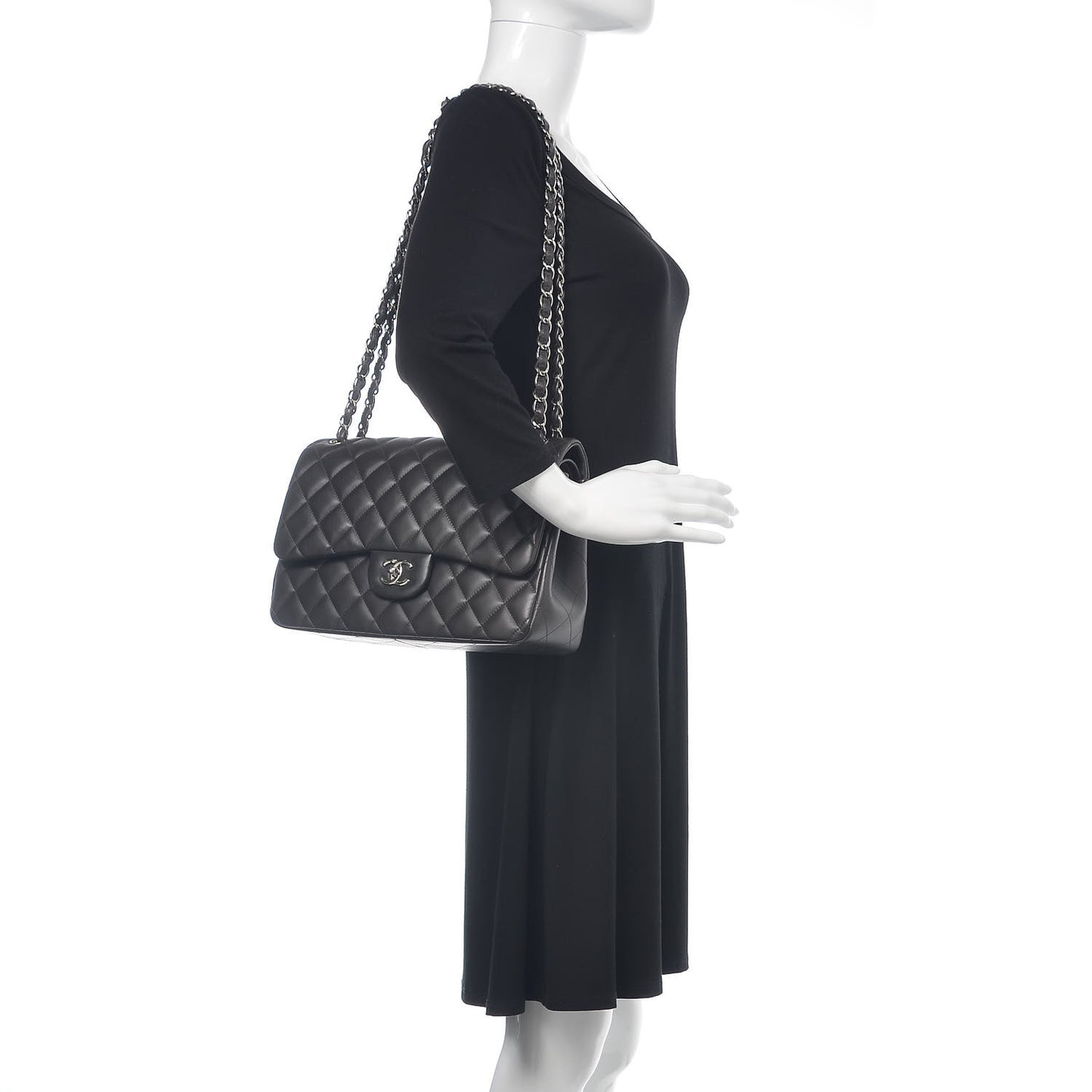 Lambskin Quilted Jumbo Double Flap Black