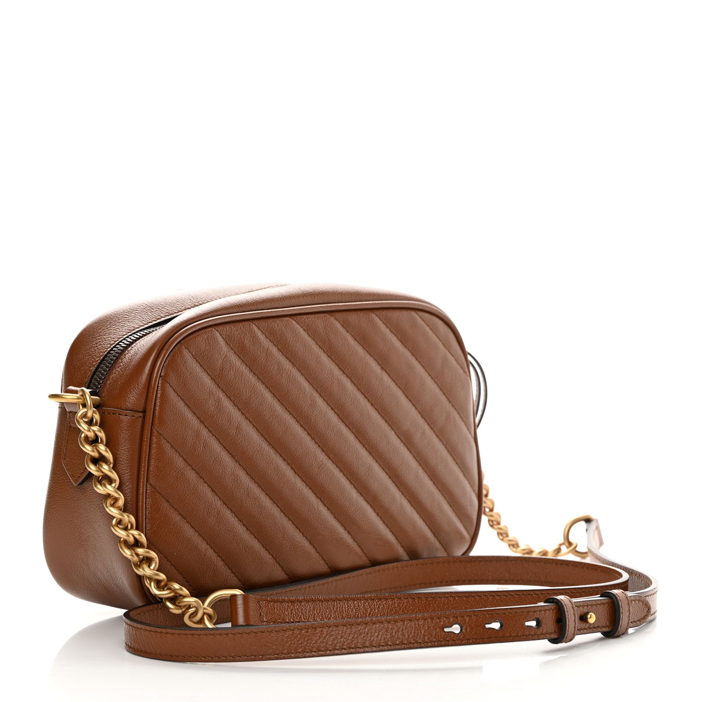Glazed Calfskin Matelasse Diagonal Small GG Marmont Chain Shoulder Bag Cuir