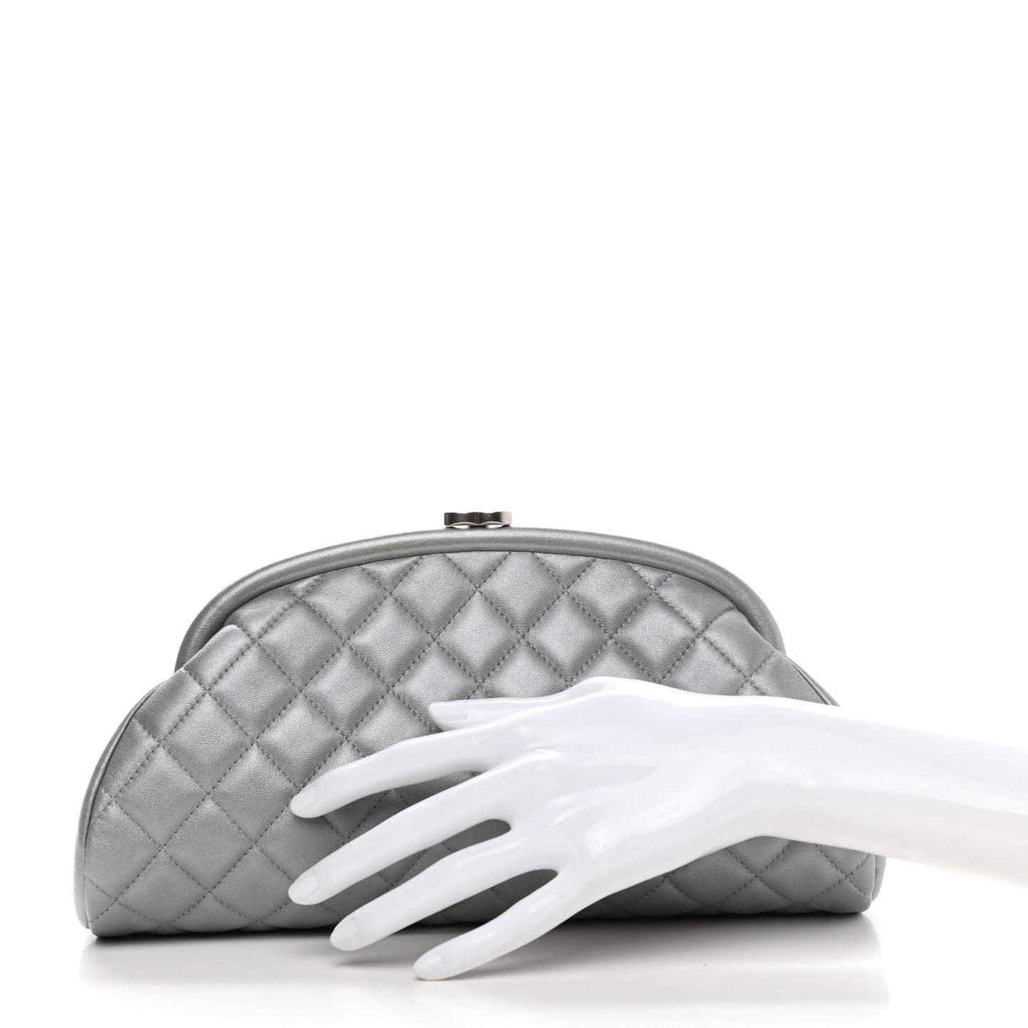 Metallic Lambskin Quilted Timeless Clutch Silver