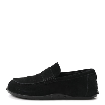 Hermes Suede Calfskin Womens Lazy Loafers 38.5 Black 1 of 10