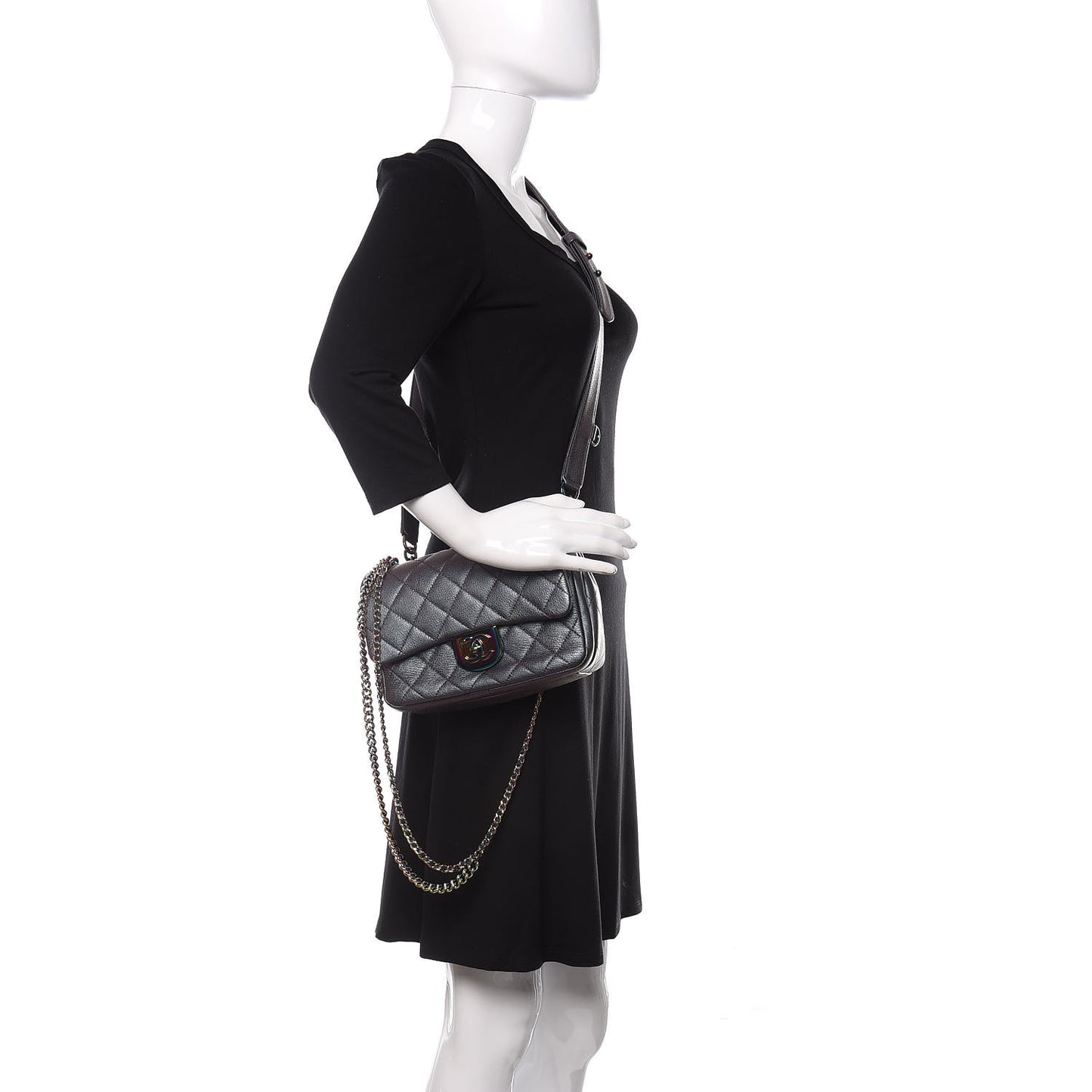 Iridescent Goatskin Quilted Small Double Carry Waist Chain Flap Purple
