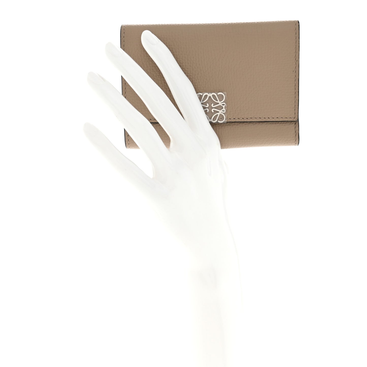 Grained Calfskin Anagram Trifold Wallet Taupe