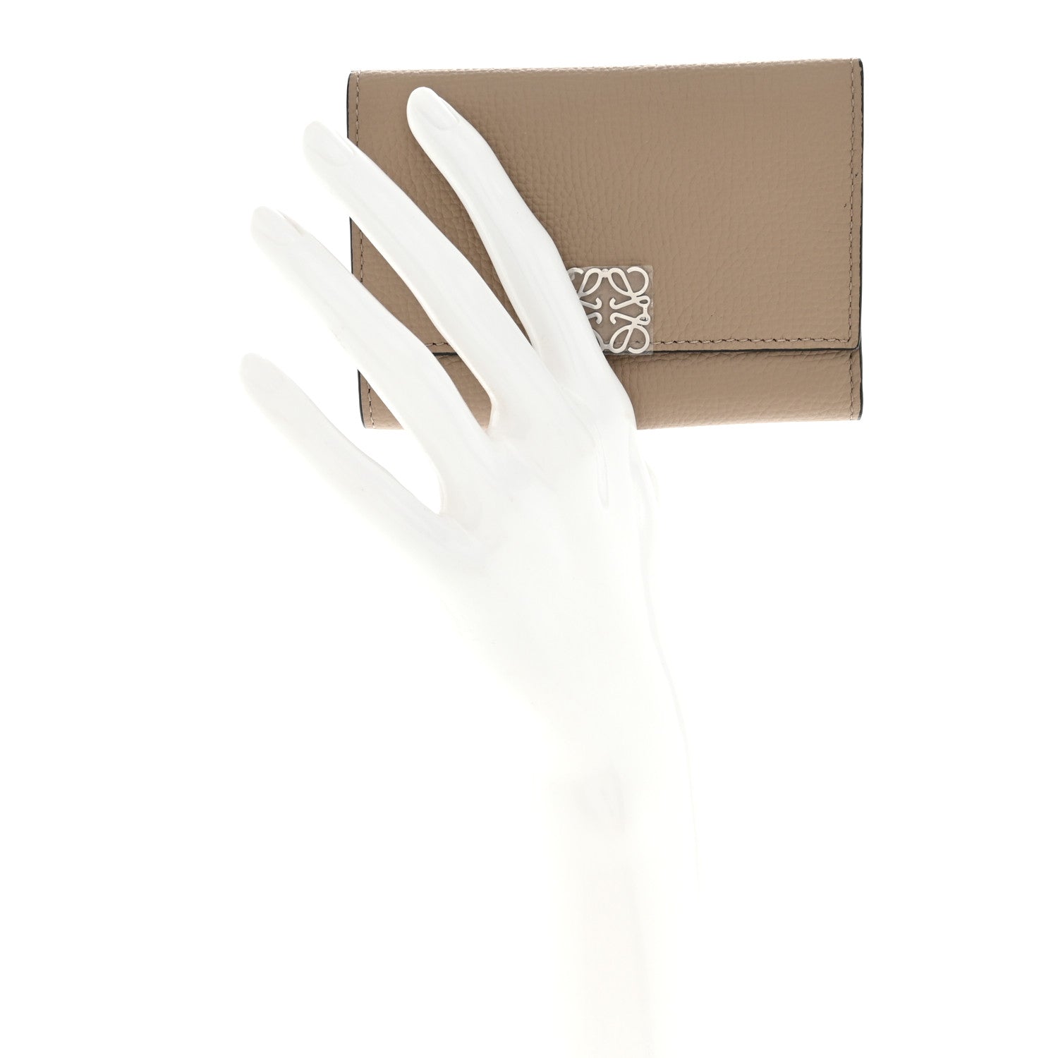 Loewe Grained Calfskin Anagram Trifold Wallet Taupe 2 of 9