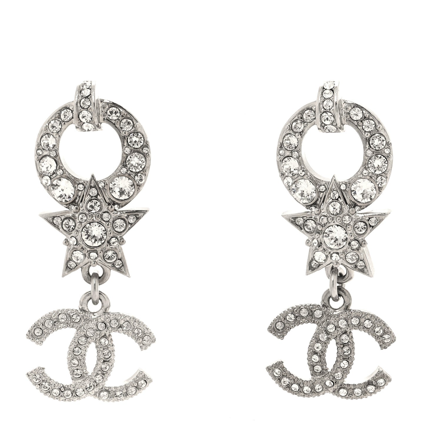 Strass Crystal CC Star Drop Earrings Silver