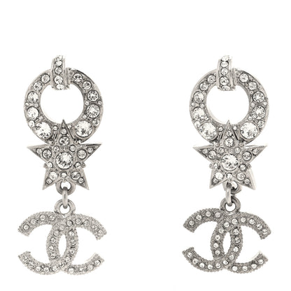 Chanel Strass Crystal CC Star Drop Earrings Silver 1 of 4