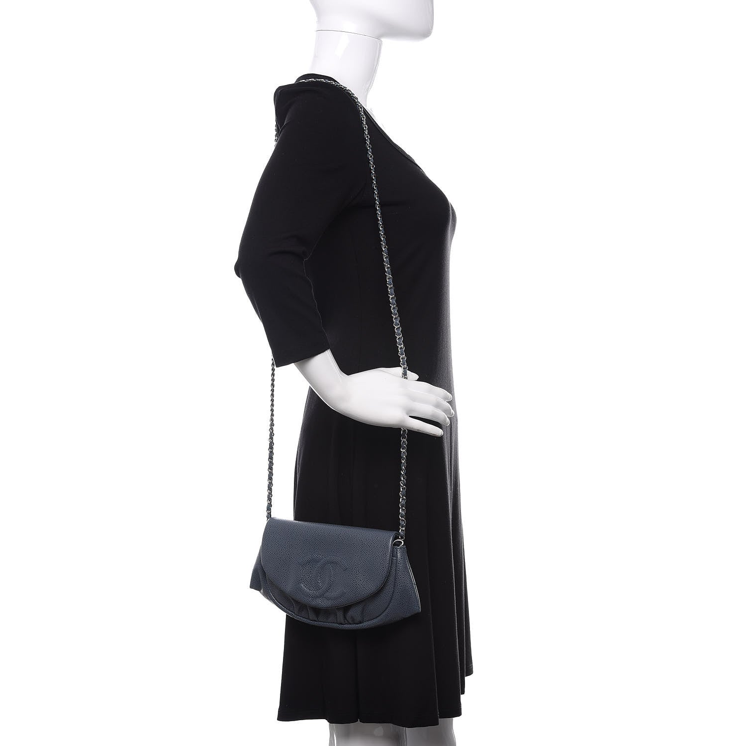 Chanel Caviar Half Moon Wallet On Chain WOC Blue 3 of 23