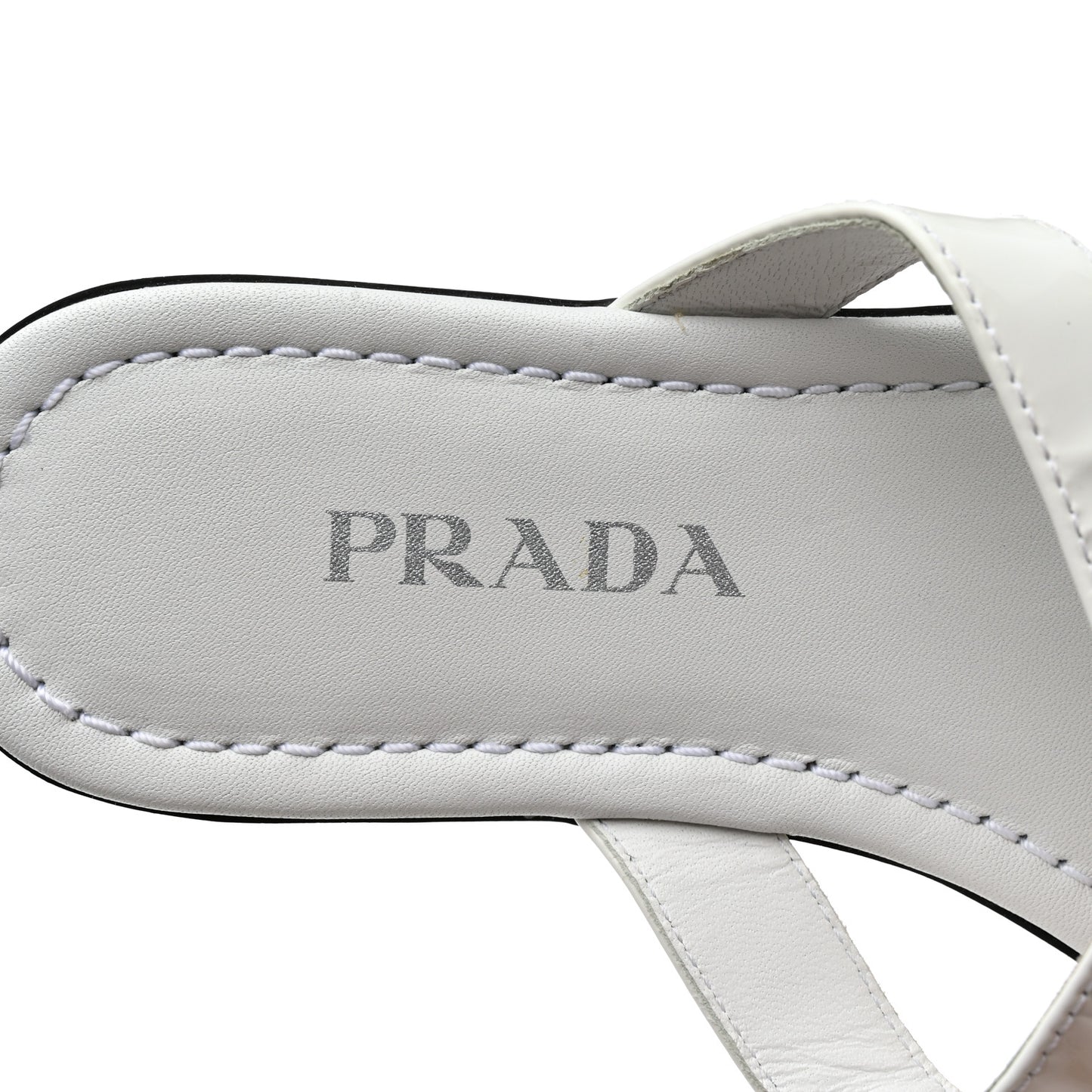 Patent Calfskin Logo Thong Sandals 36.5 White