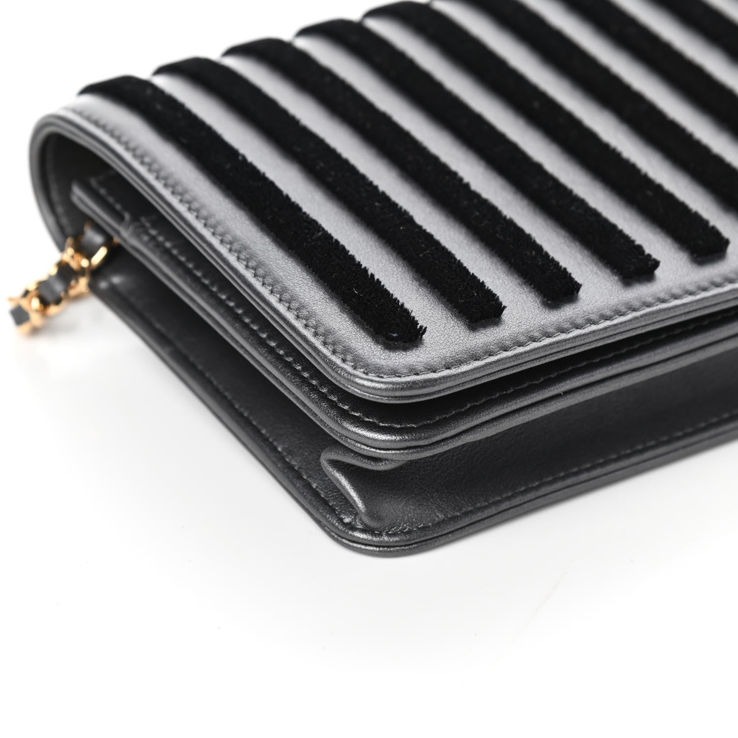 Chanel Iridescent Calfskin Velvet Stripe Wallet On Chain WOC Charcoal 11 of 12