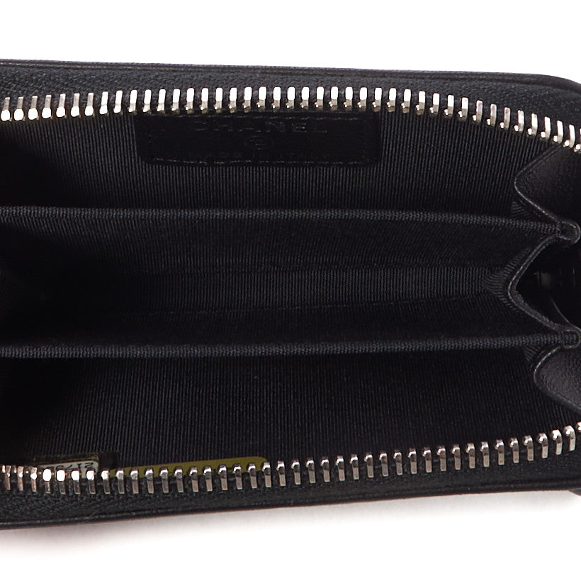 Chanel Lambskin Quilted Diamond CC Zip Around Coin Purse Black 7 of 11