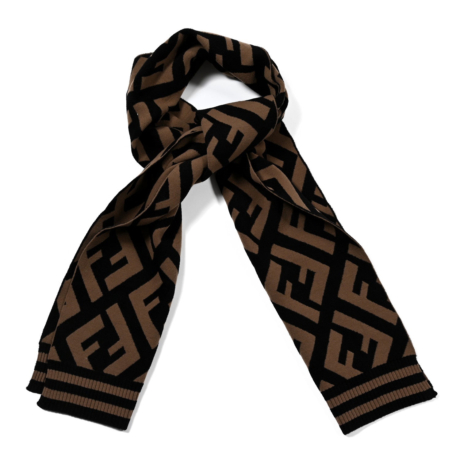 Fendi Wool FF Scarf Brown Black 1 of 3