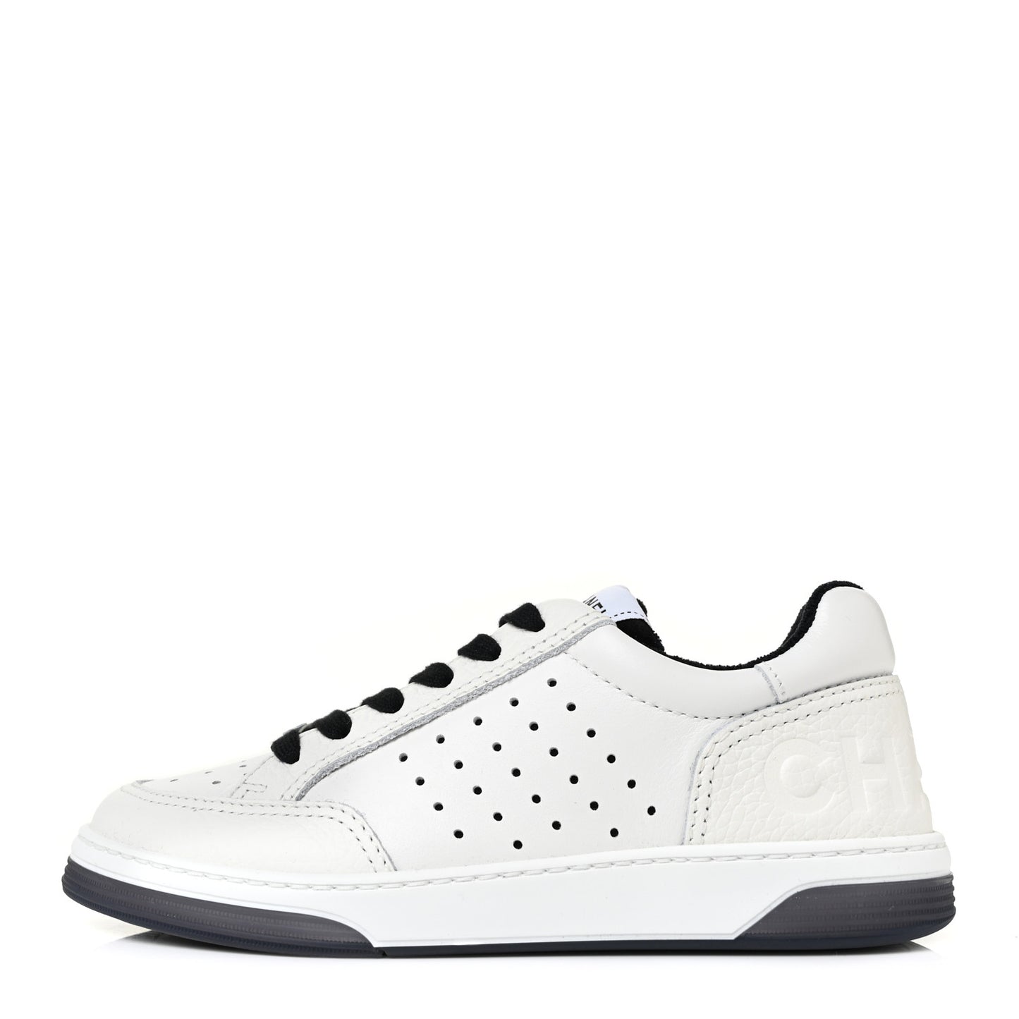 Grained Calfskin Fabric Womens Logo Sneakers 36 White Black