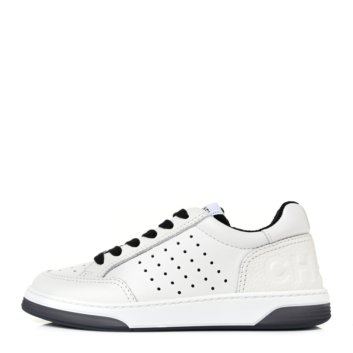 Chanel Grained Calfskin Fabric Womens Logo Sneakers 36 White Black 1 of 8