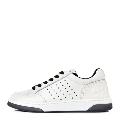 Chanel Grained Calfskin Fabric Womens Logo Sneakers 36 White Black 1 of 8