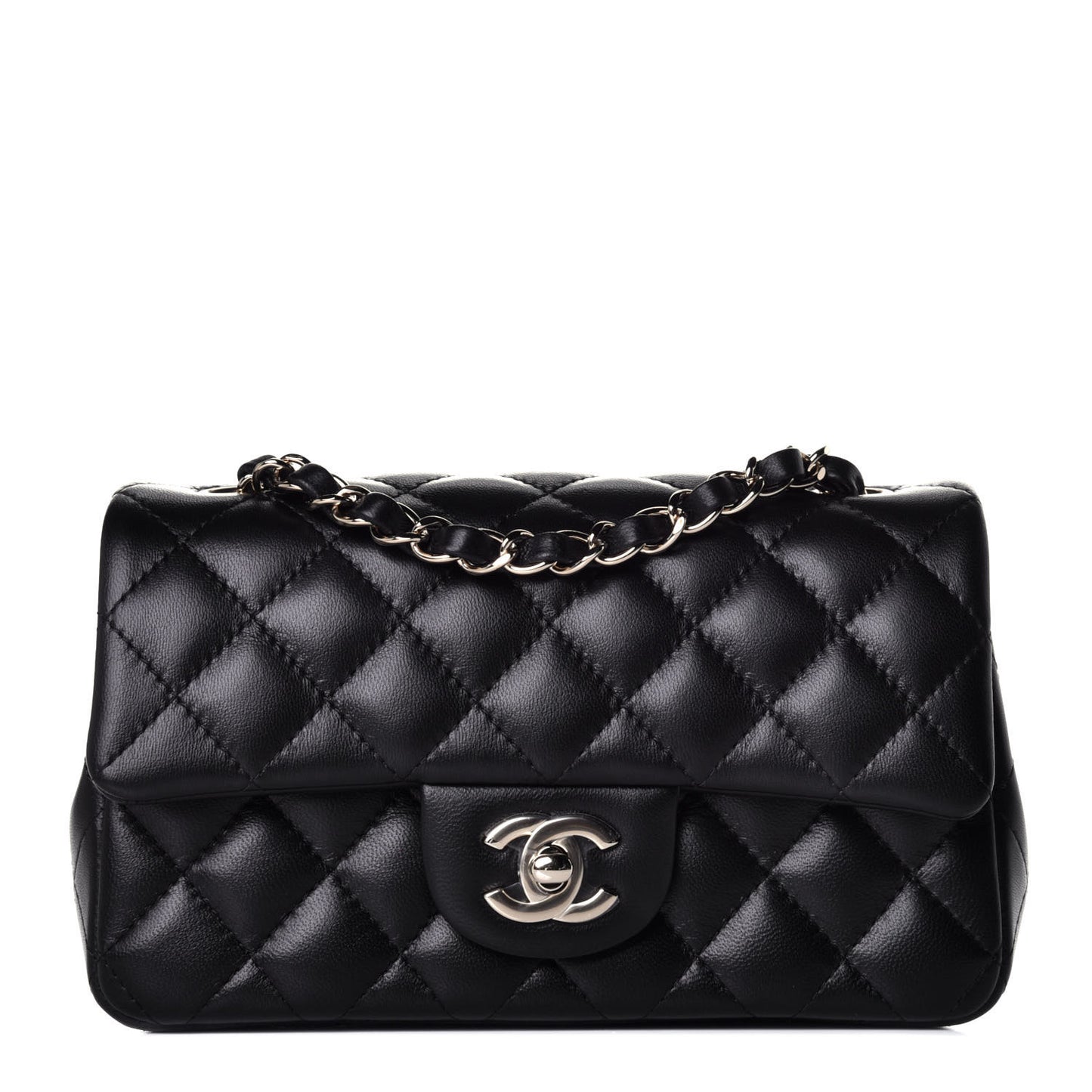 Lambskin Quilted Mini Rectangular Flap Black
