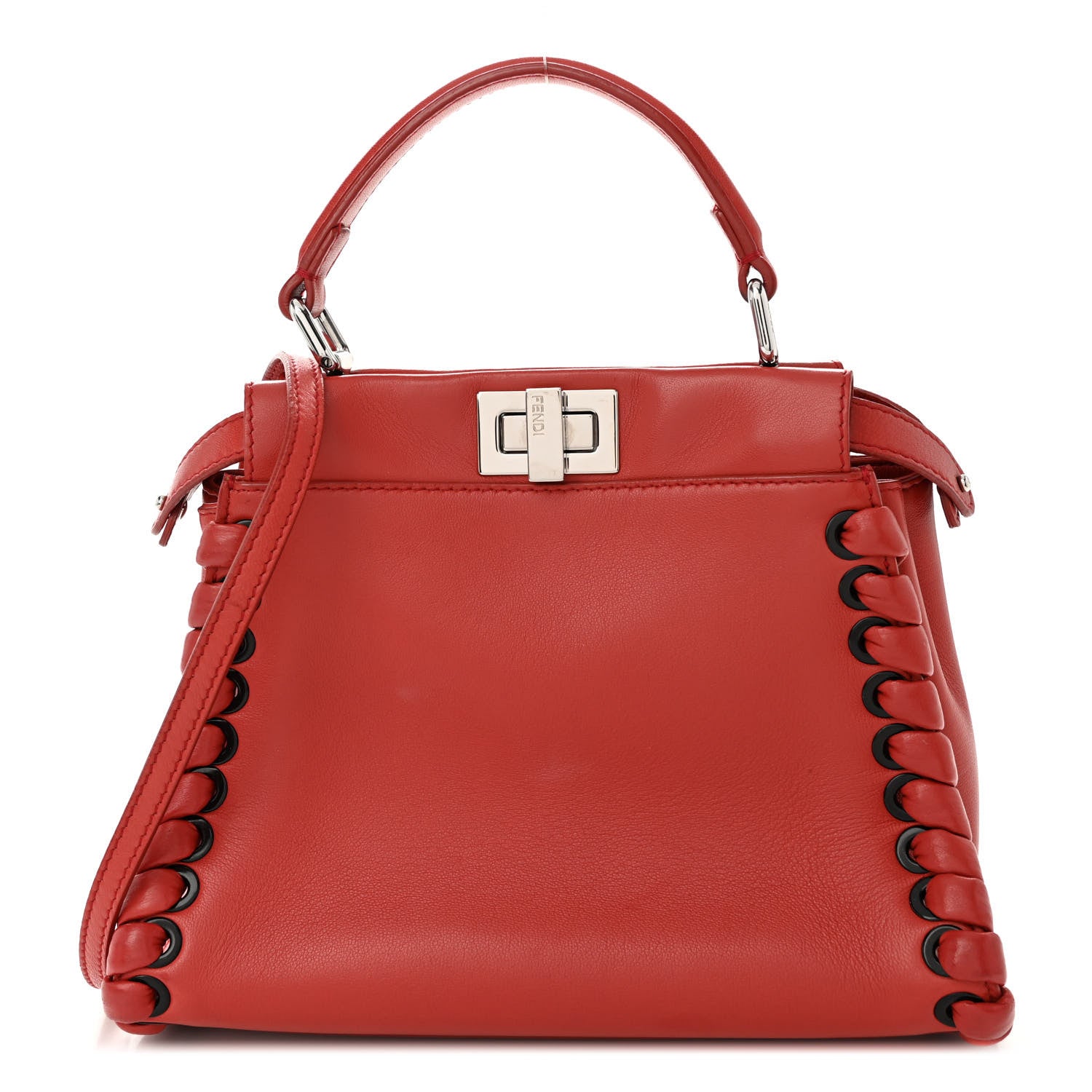 Fendi Nappa Lace Up Mini Peekaboo Iconic Satchel Bloody Mary 1 of 12
