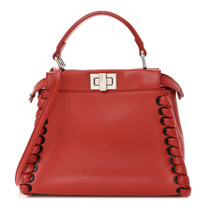 Fendi Nappa Lace Up Mini Peekaboo Iconic Satchel Bloody Mary 1 of 12