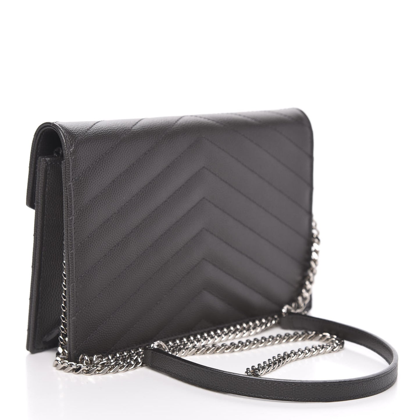 Grain De Poudre Matelasse Chevron Monogram Envelope Chain Wallet Dark Smog