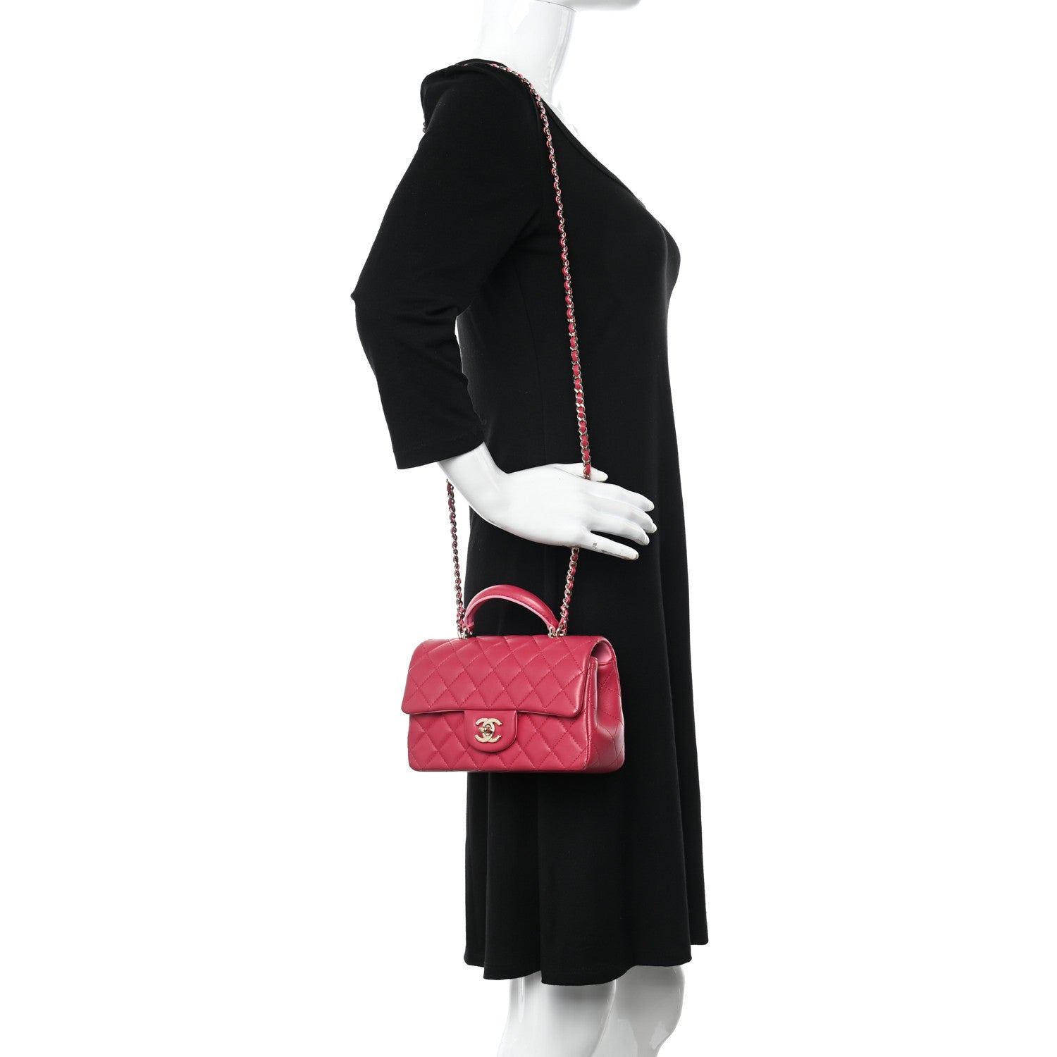 Chanel Lambskin Quilted Bi-Color Mini Top Handle Rectangular Flap Rose 2 of 11