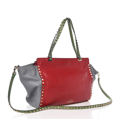 Valentino Garavani Vitello Colorblock Medium Rockstud Tote Deep Rose Clover Grey Scarlet 4 of 14