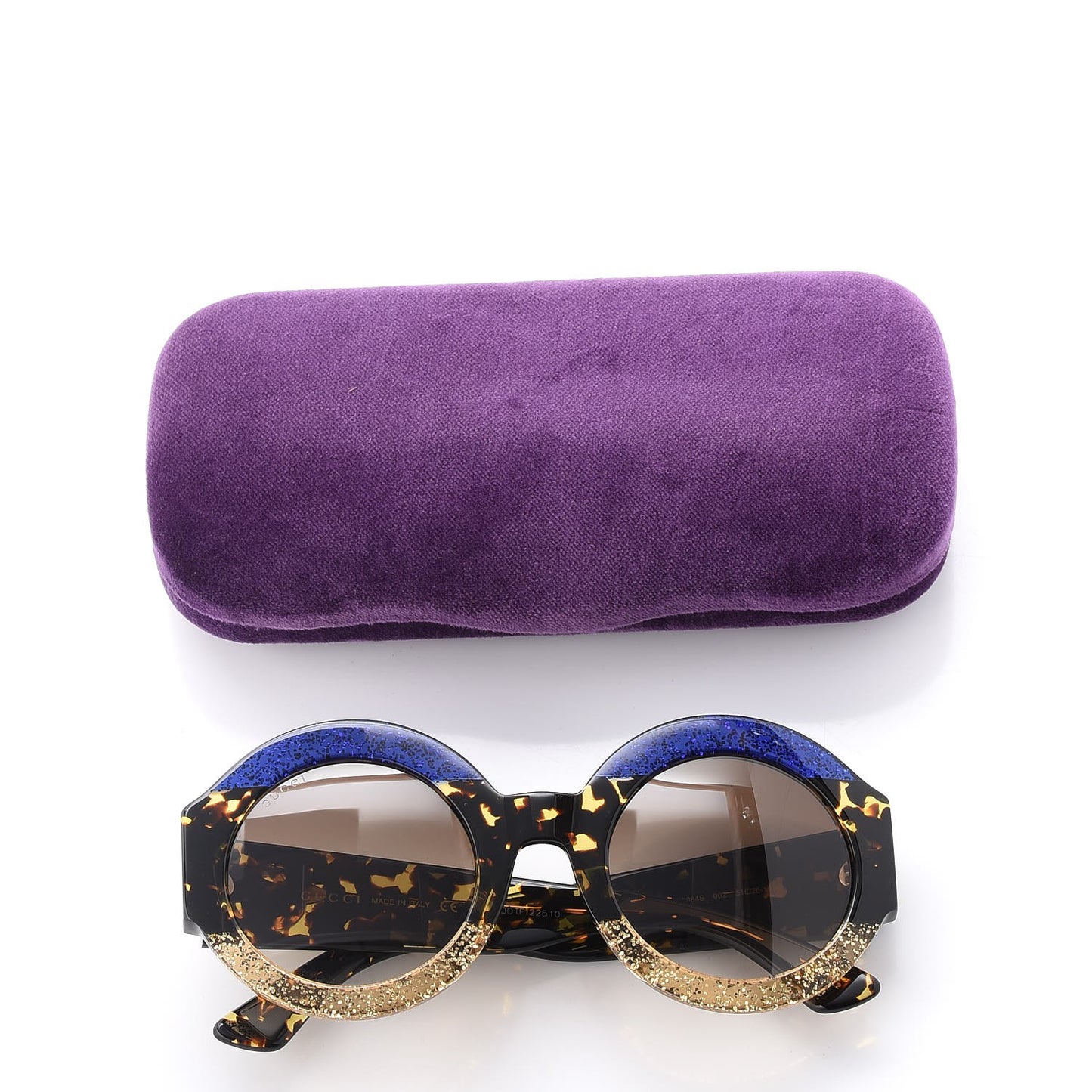Acetate Round GG0084S Sunglasses Glitter Blue Multi