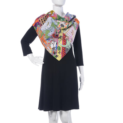 Hermes Silk Animapolis Scarf 90 Jaune Vif Vert Rose 2 of 8