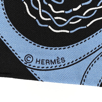 Hermes Silk Festival des Amazones Twilly Bleu Jean White Black 4 of 4