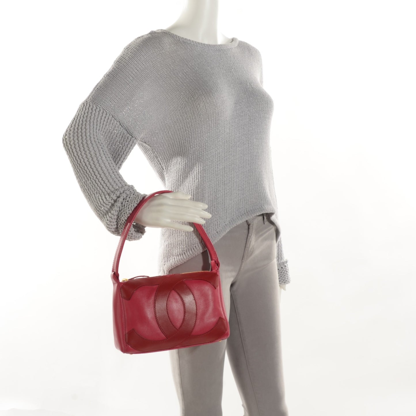 Lambskin Small CC Stitched Shoulder Bag Red Pink