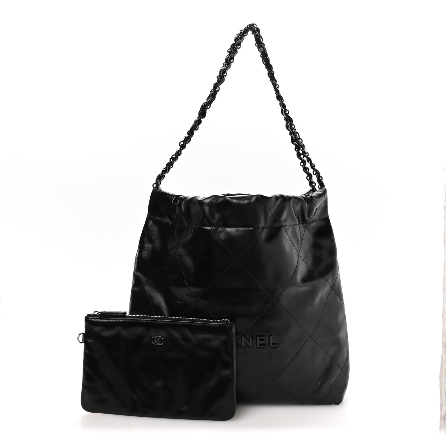 Shiny Calfskin Quilted Small Chanel 22 So Black