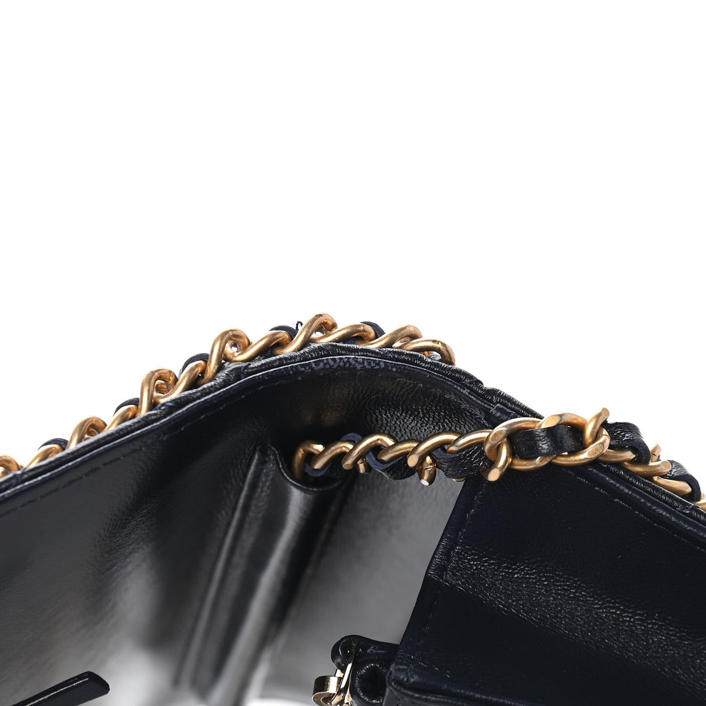 Lambskin Quilted Chain Around Wallet On Chain WOC Navy Blue