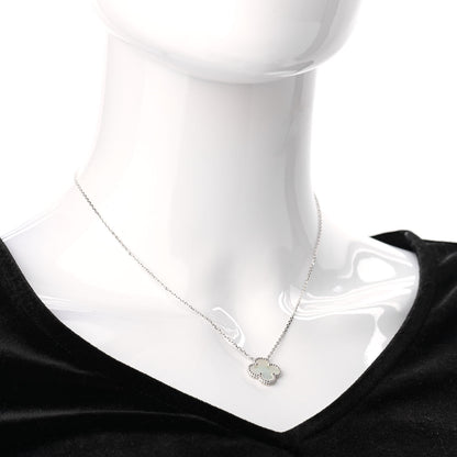 Van Cleef & Arpels 18K White Gold Mother of Pearl Vintage Alhambra Pendant Necklace 2 of 7