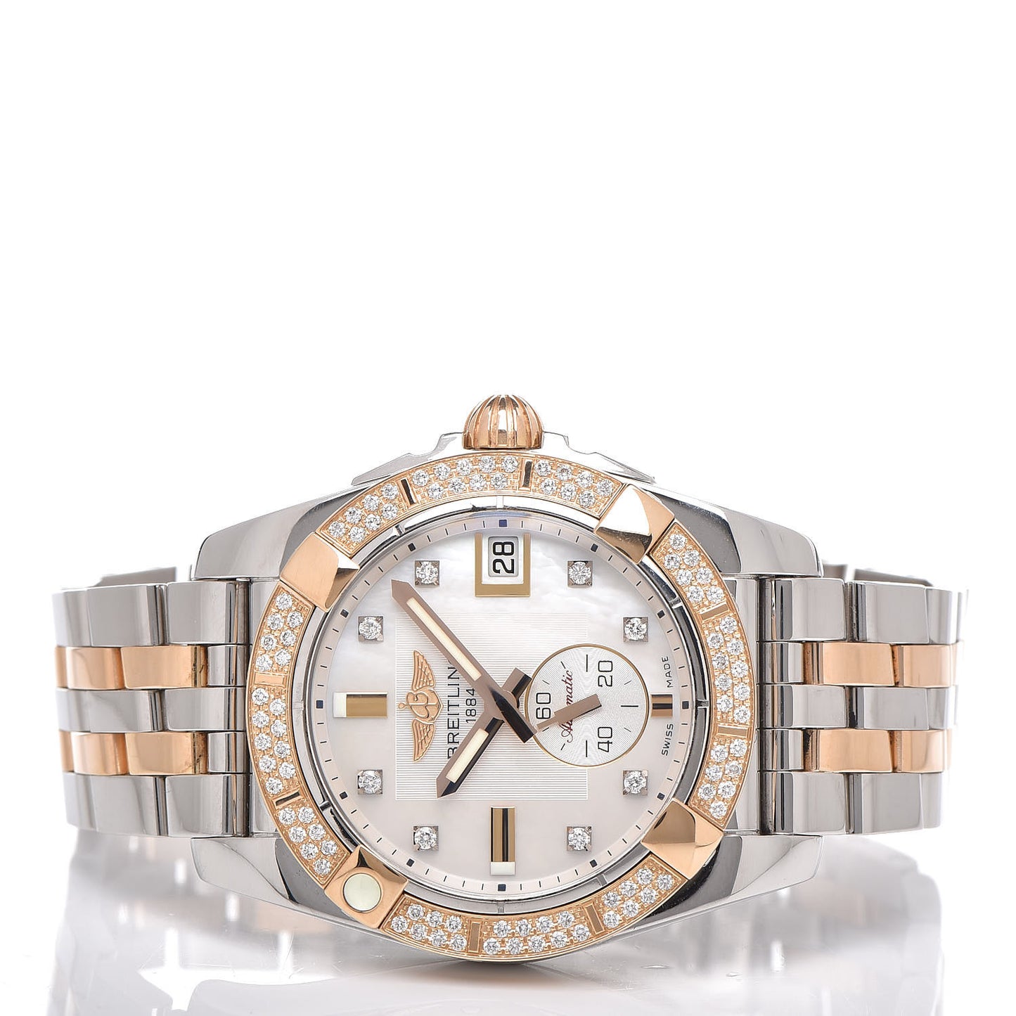 Stainless Steel 18K Rose Gold Diamond Mother of Pearl 36mm Galactic Automatic Watch C37330