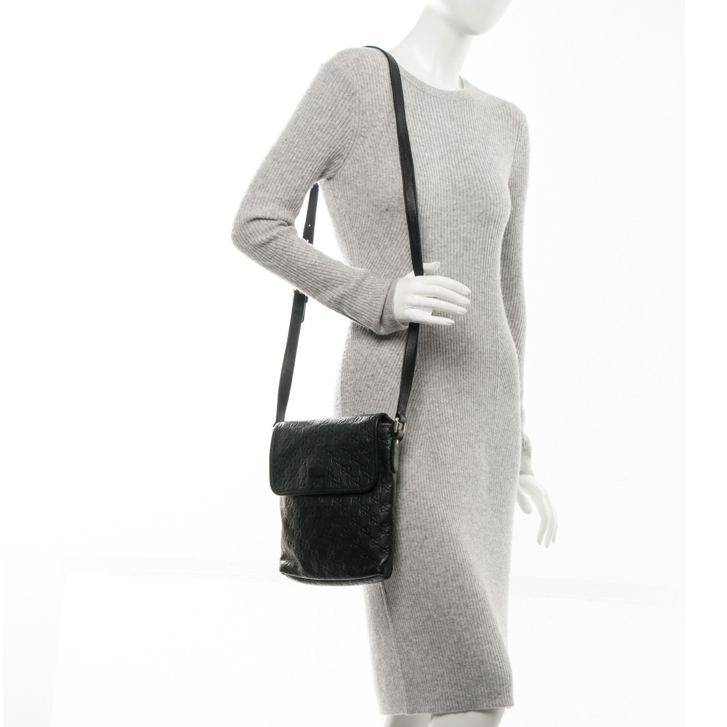 Gucci Guccissima Small Flap Messenger Bag Black 2 of 7