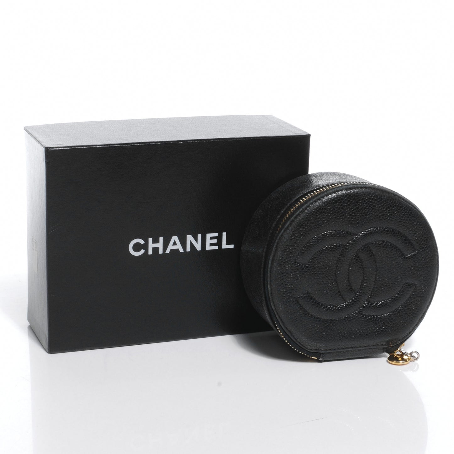Caviar Round Jewelry Travel Case Black