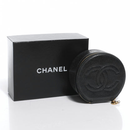Chanel Caviar Round Jewelry Travel Case Black 5 of 9
