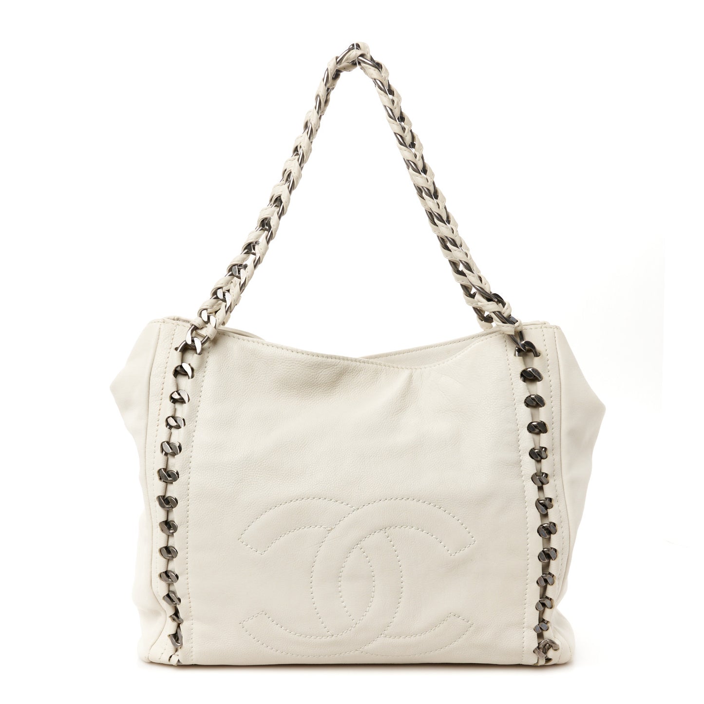 Calfskin East West Modern Chain Tote White